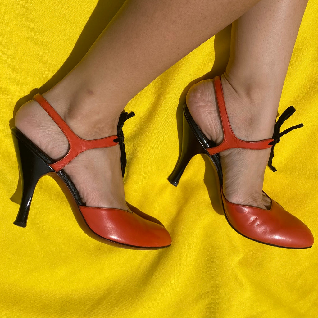 Vintage orange and black Neiman Marcus kitten heels