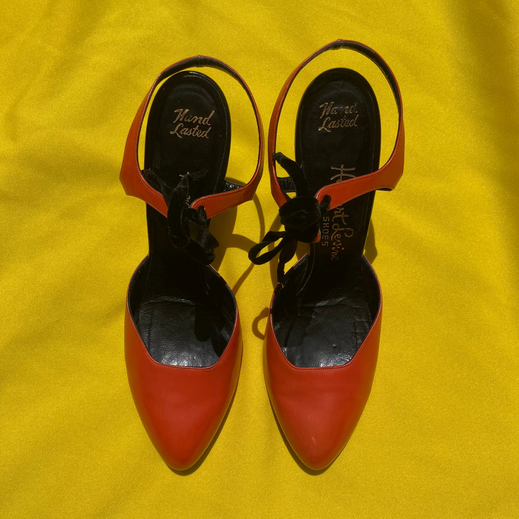 Vintage orange and black Neiman Marcus kitten heels