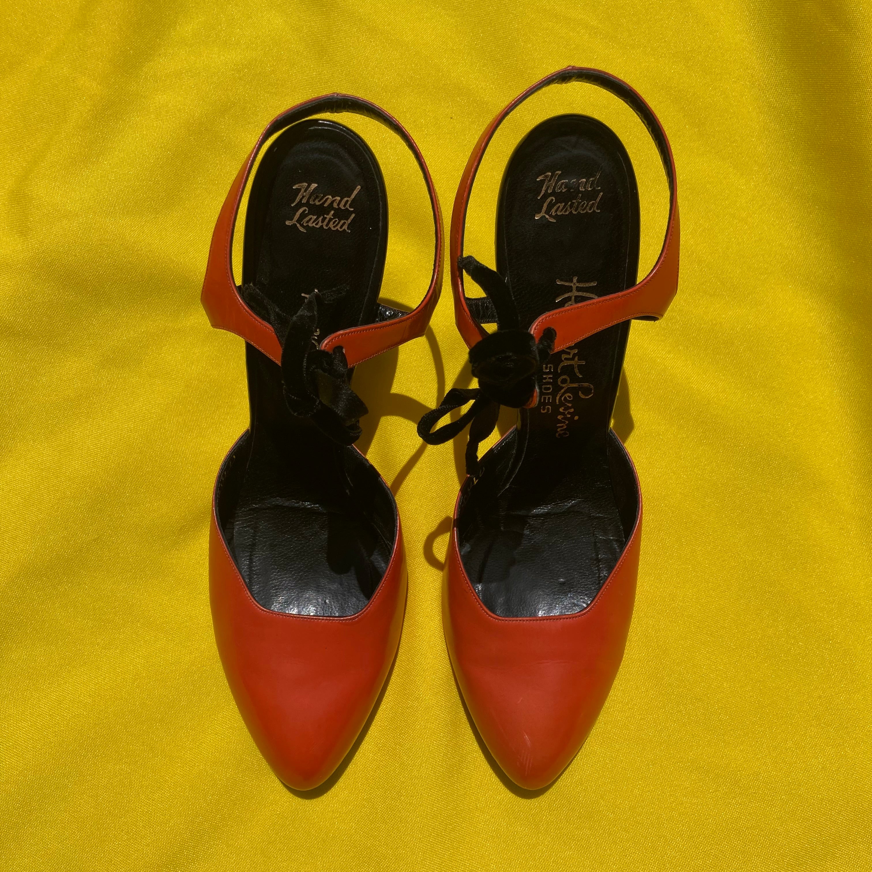 Vintage orange and black Neiman Marcus kitten heels