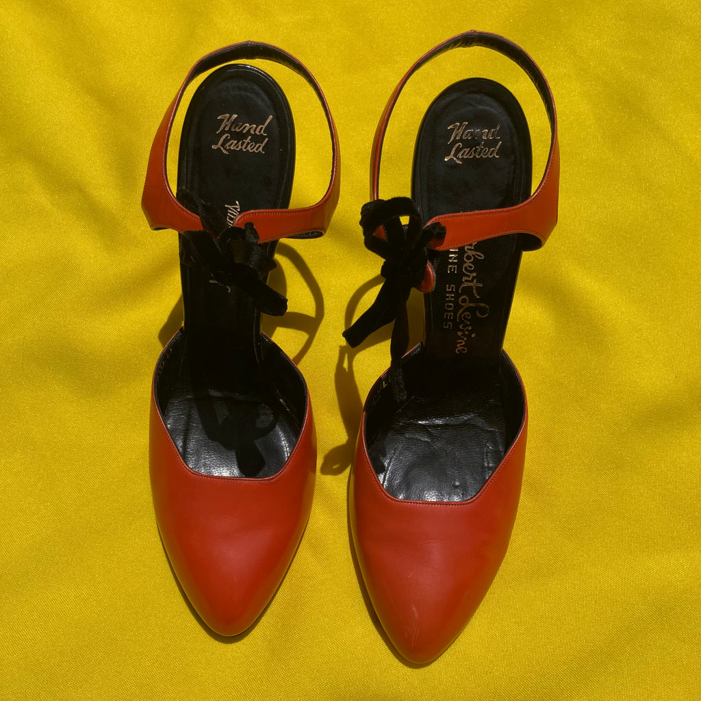 Vintage orange and black Neiman Marcus kitten heels