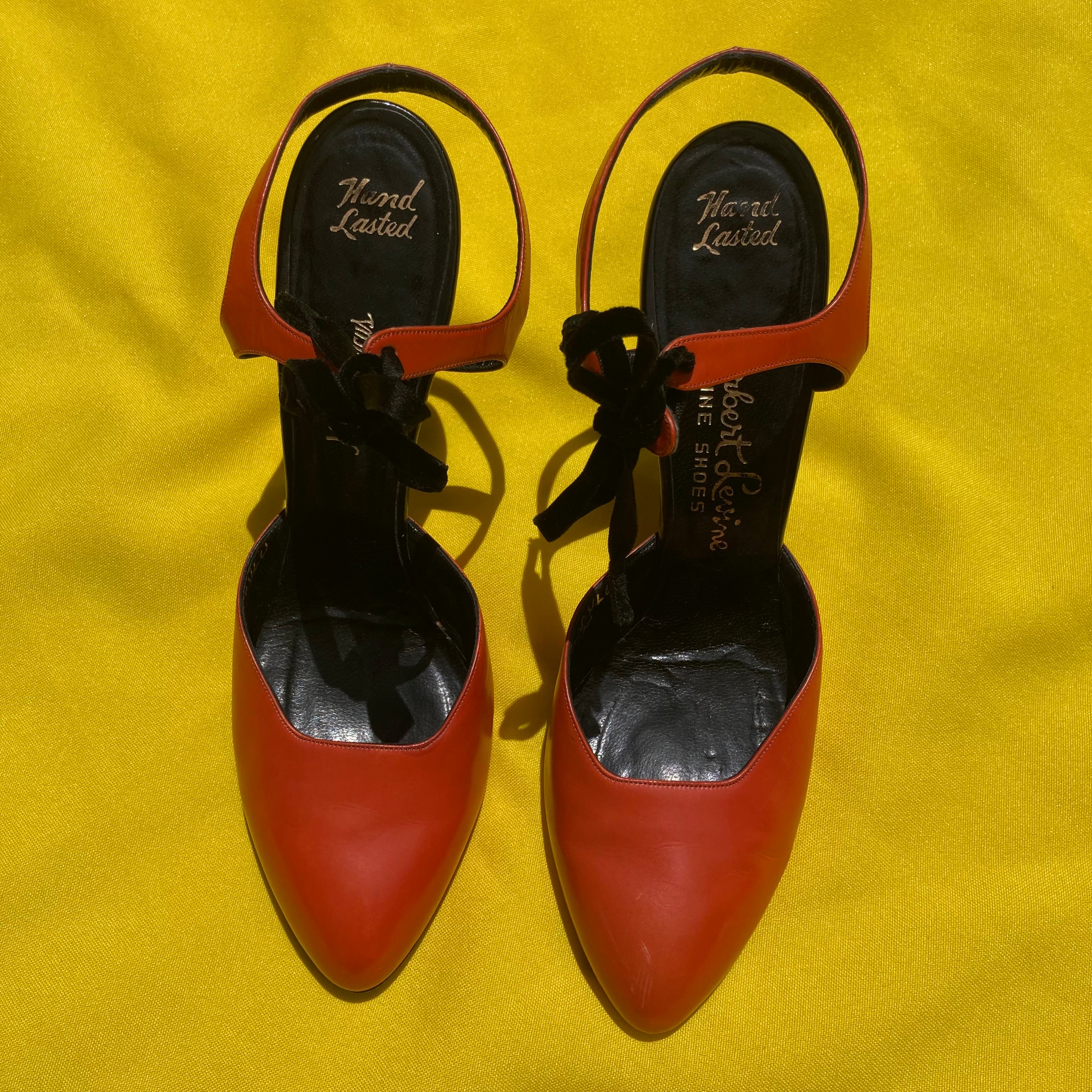 Vintage orange and black Neiman Marcus kitten heels