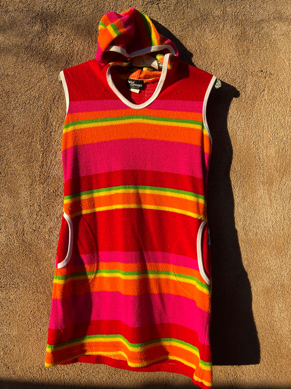 Vintage Rainbow Striped hooded terry cloth dress by Next Concept