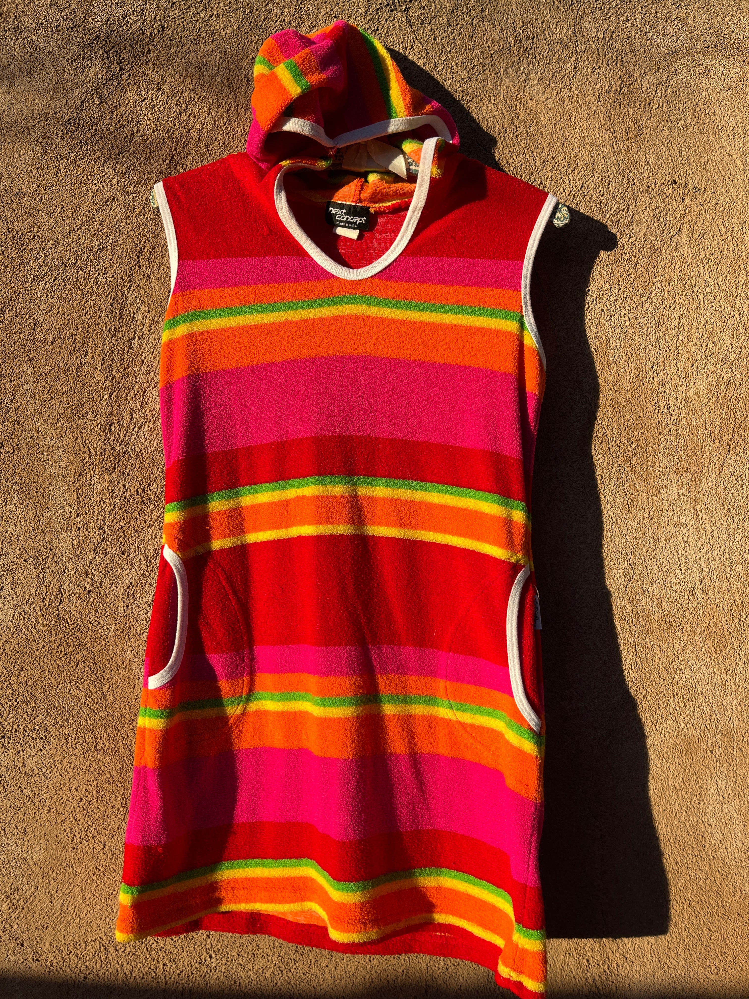 Vintage Rainbow Striped hooded terry cloth dress by Next Concept