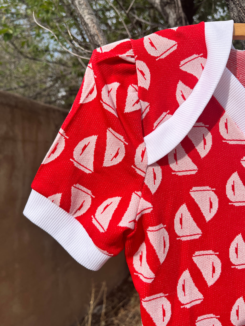 Vintage Red sail boat print mini dress with matching bloomers set
