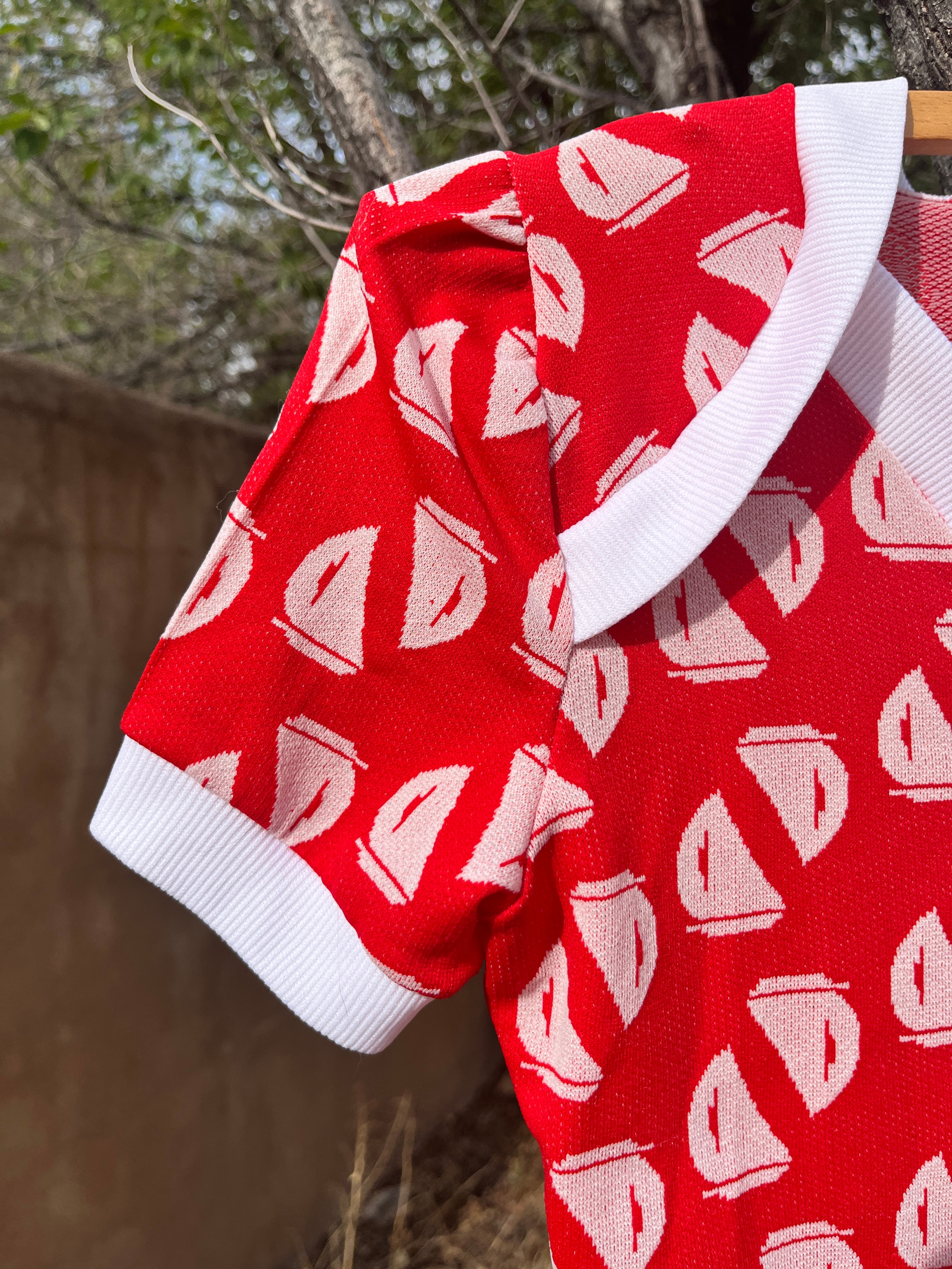 Vintage Red sail boat print mini dress with matching bloomers set