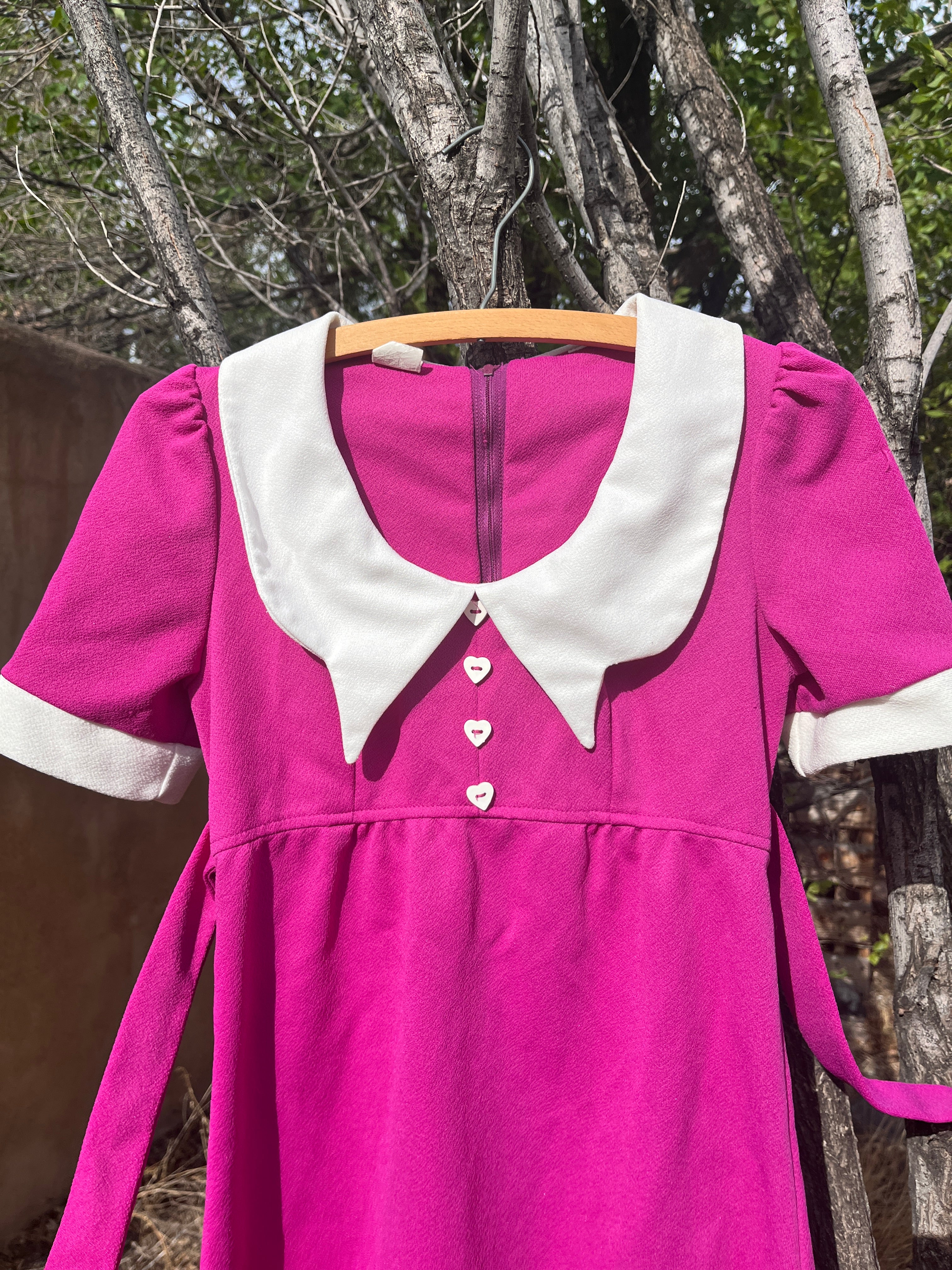 Vintage magenta Peter Pan collar babydoll dress