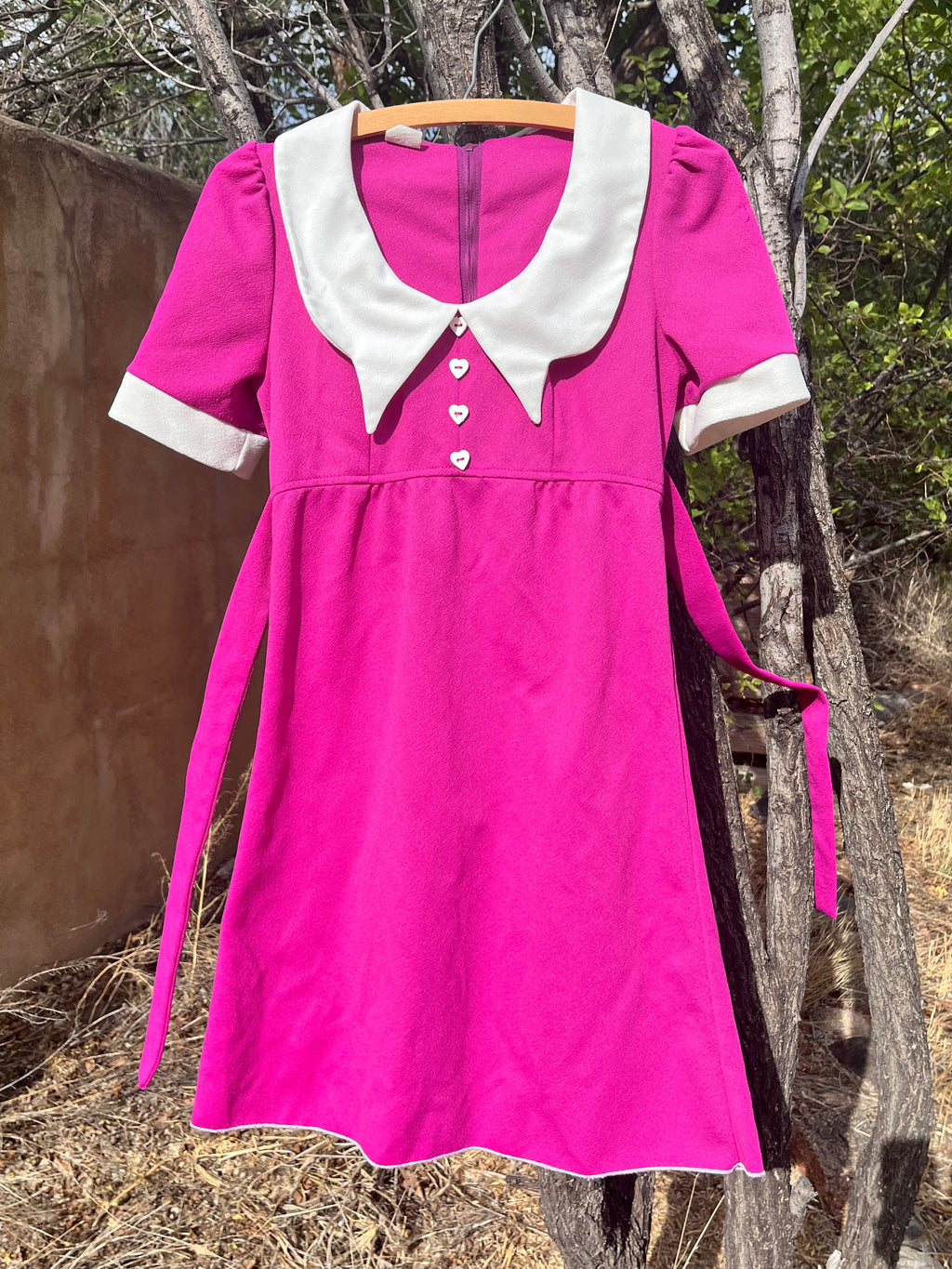 Vintage magenta Peter Pan collar babydoll dress