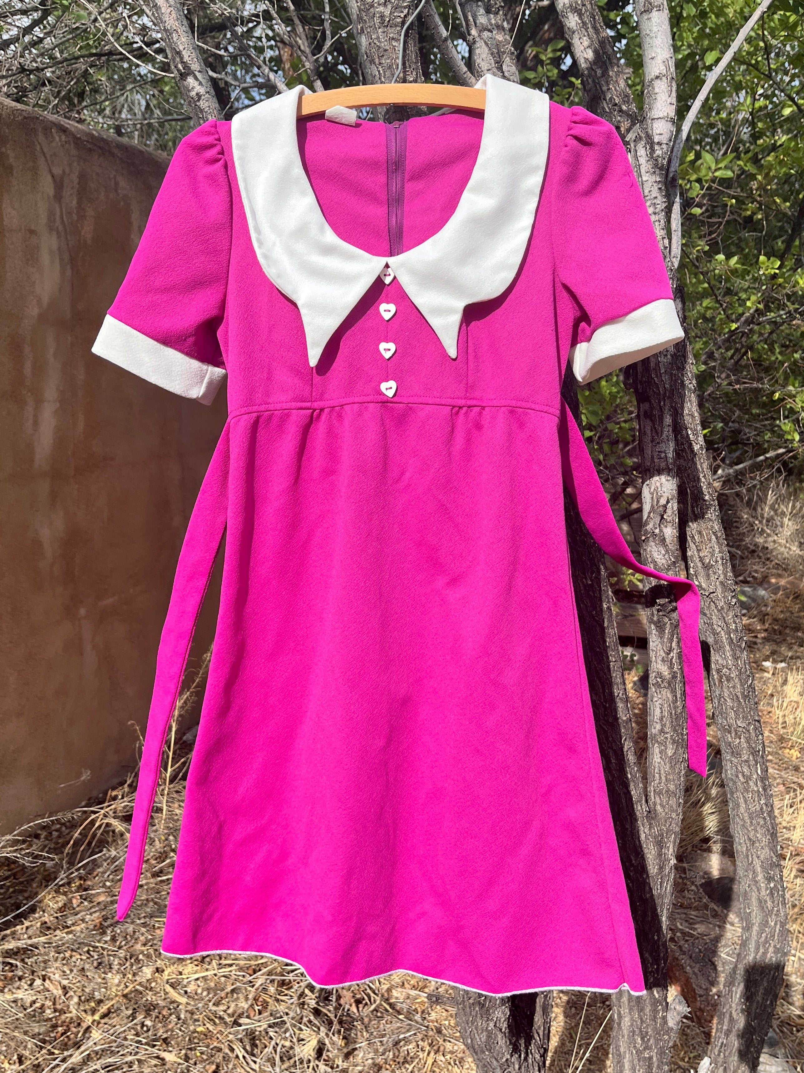 Vintage magenta Peter Pan collar babydoll dress