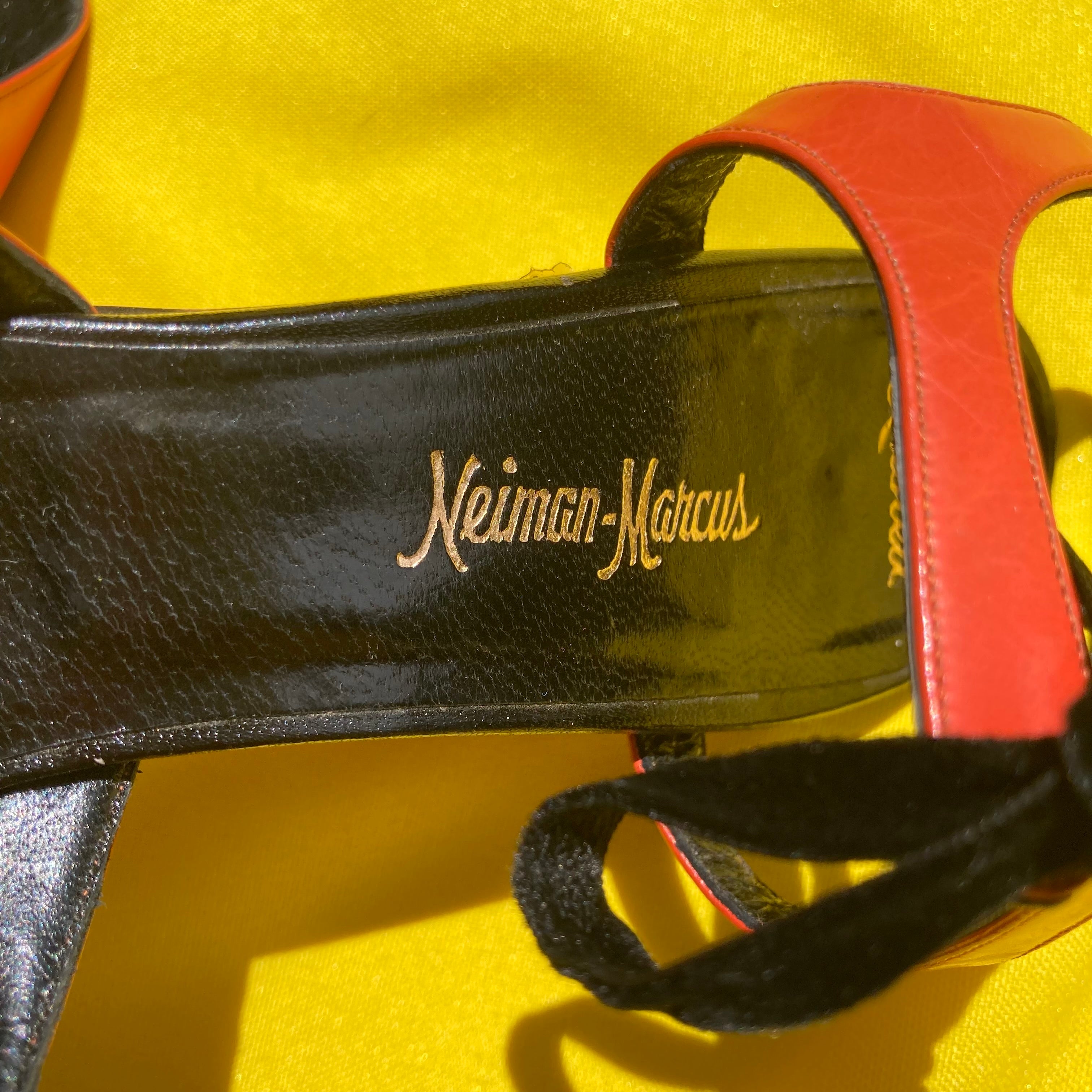 Vintage orange and black Neiman Marcus kitten heels