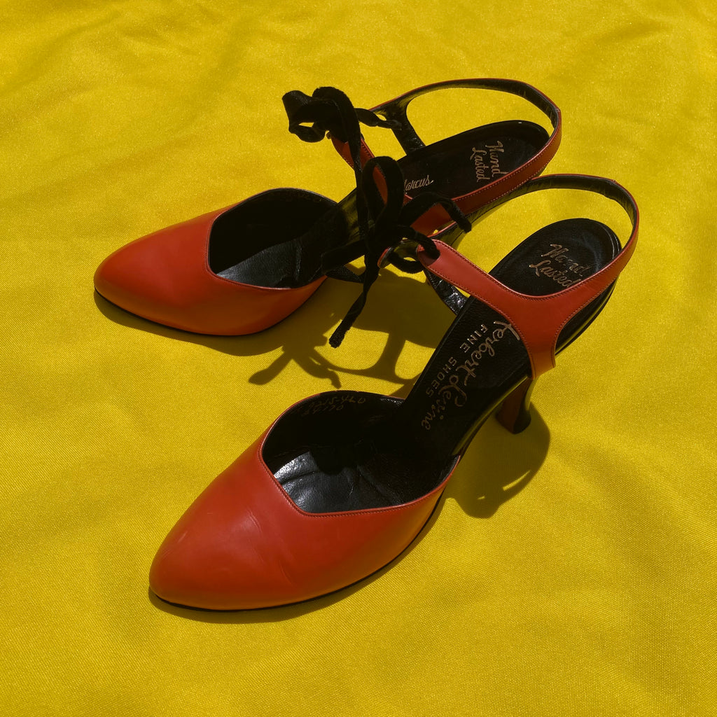 Vintage orange and black Neiman Marcus kitten heels