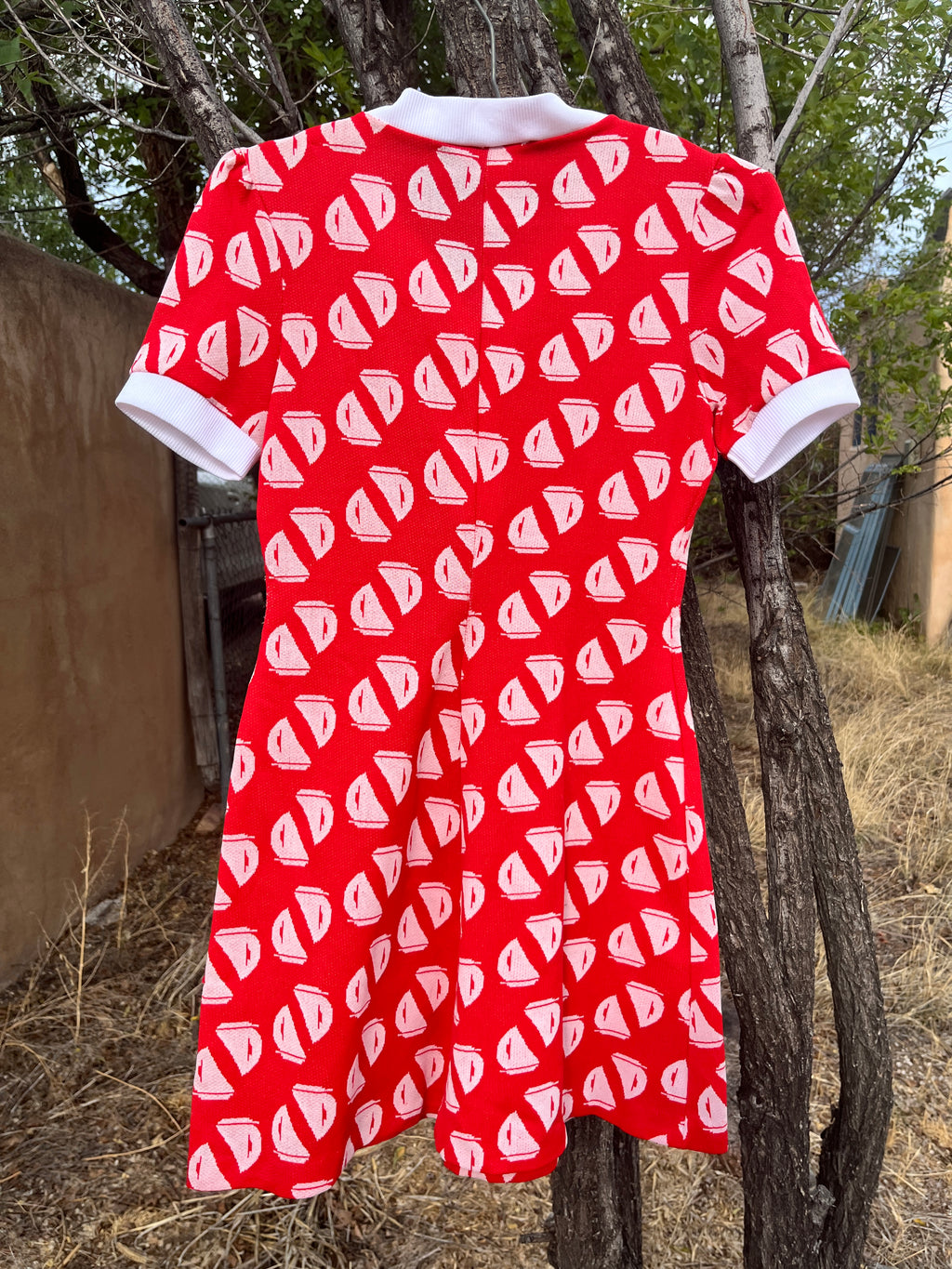 Vintage Red sail boat print mini dress with matching bloomers set