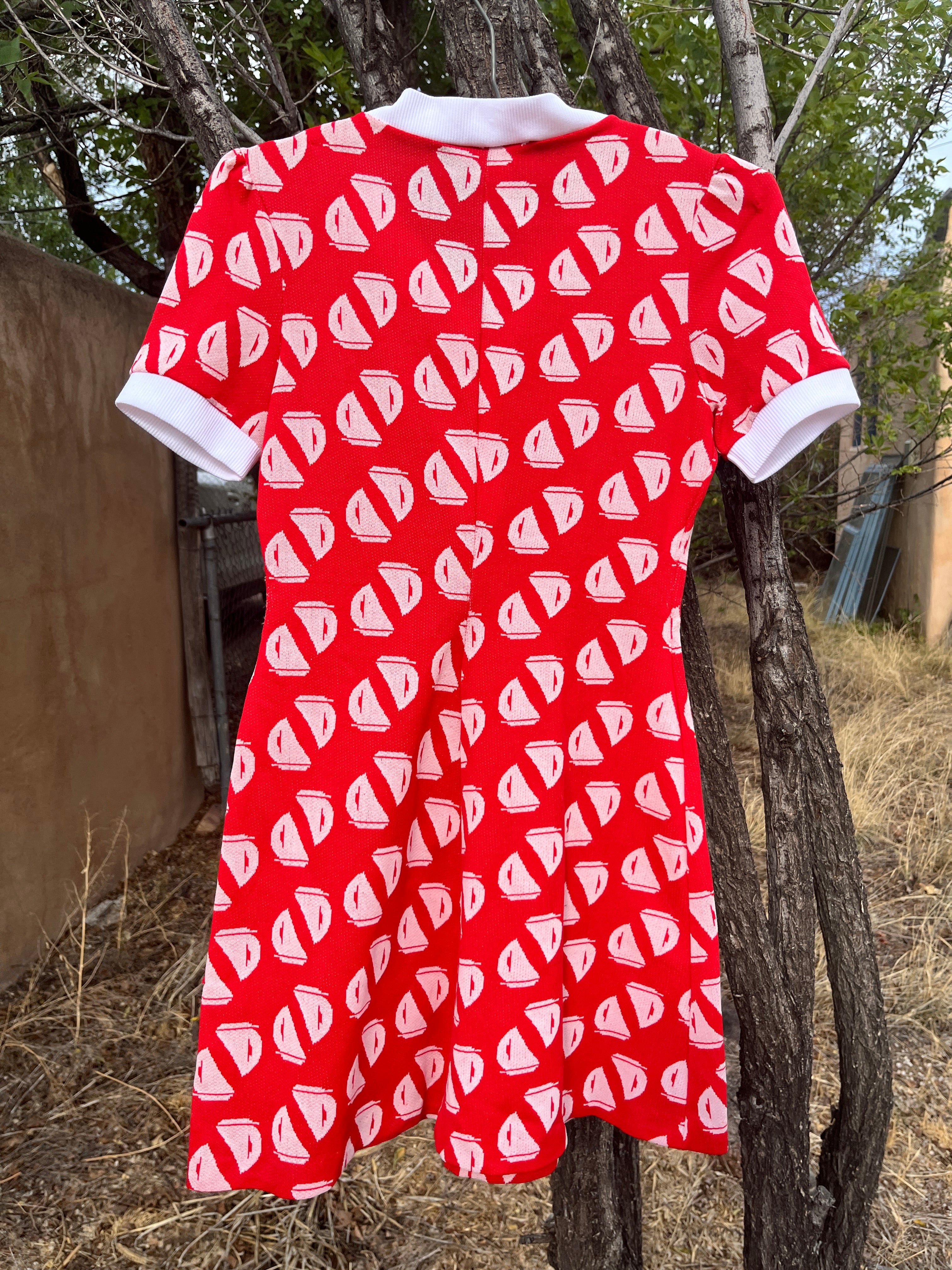 Vintage Red sail boat print mini dress with matching bloomers set