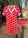 Vintage Red sail boat print mini dress with matching bloomers set