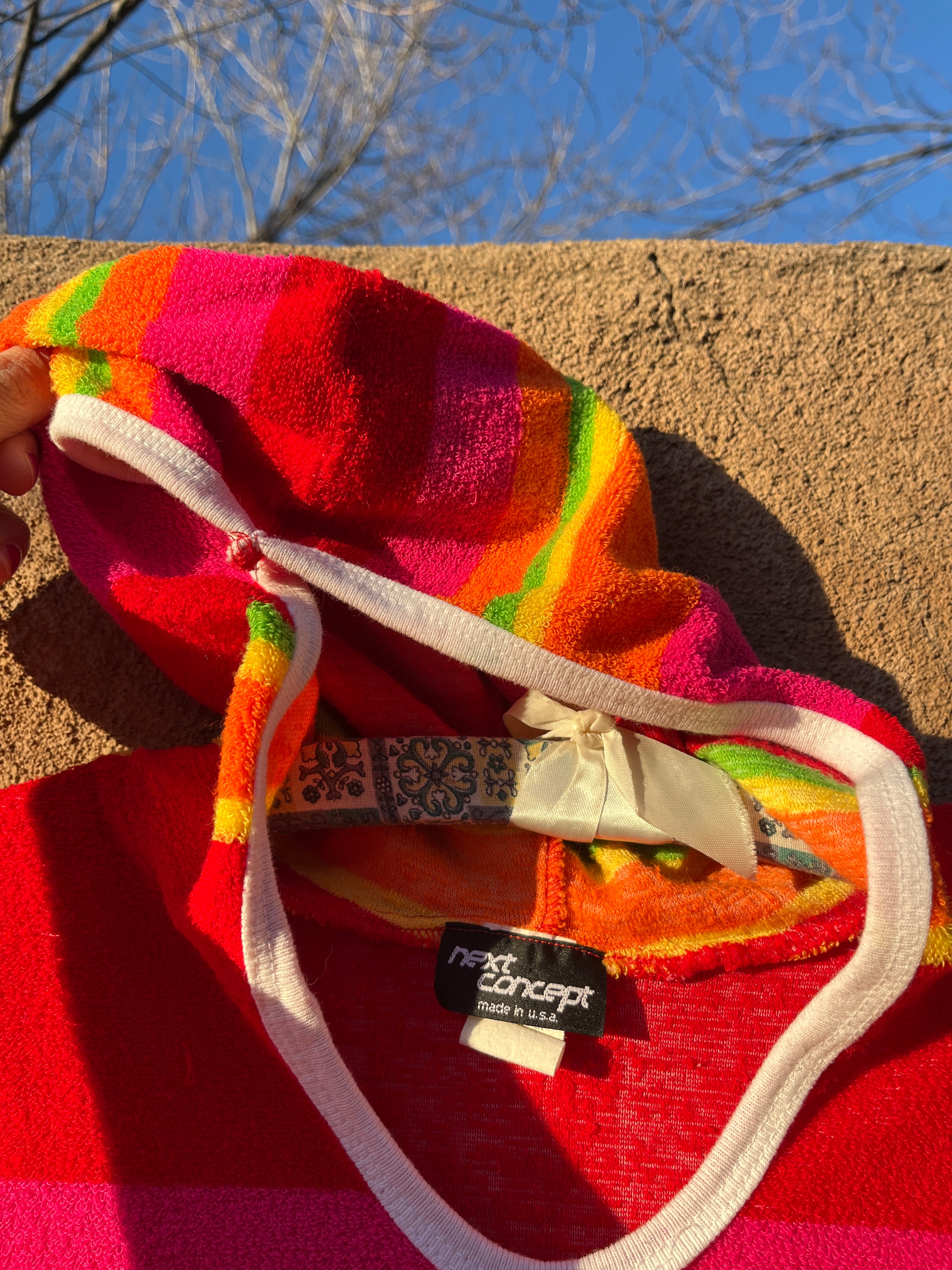 Vintage Rainbow Striped hooded terry cloth dress by Next Concept