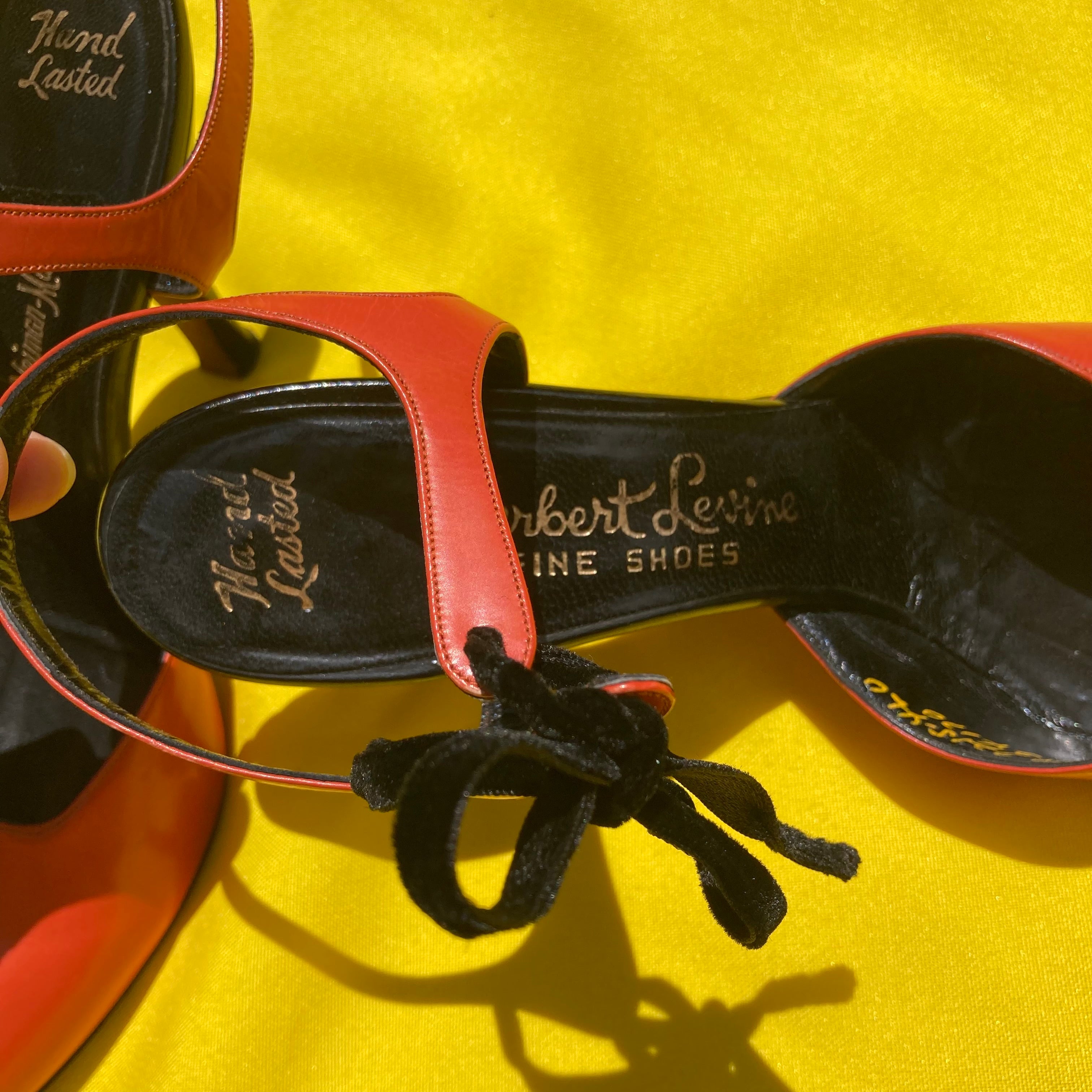 Vintage orange and black Neiman Marcus kitten heels