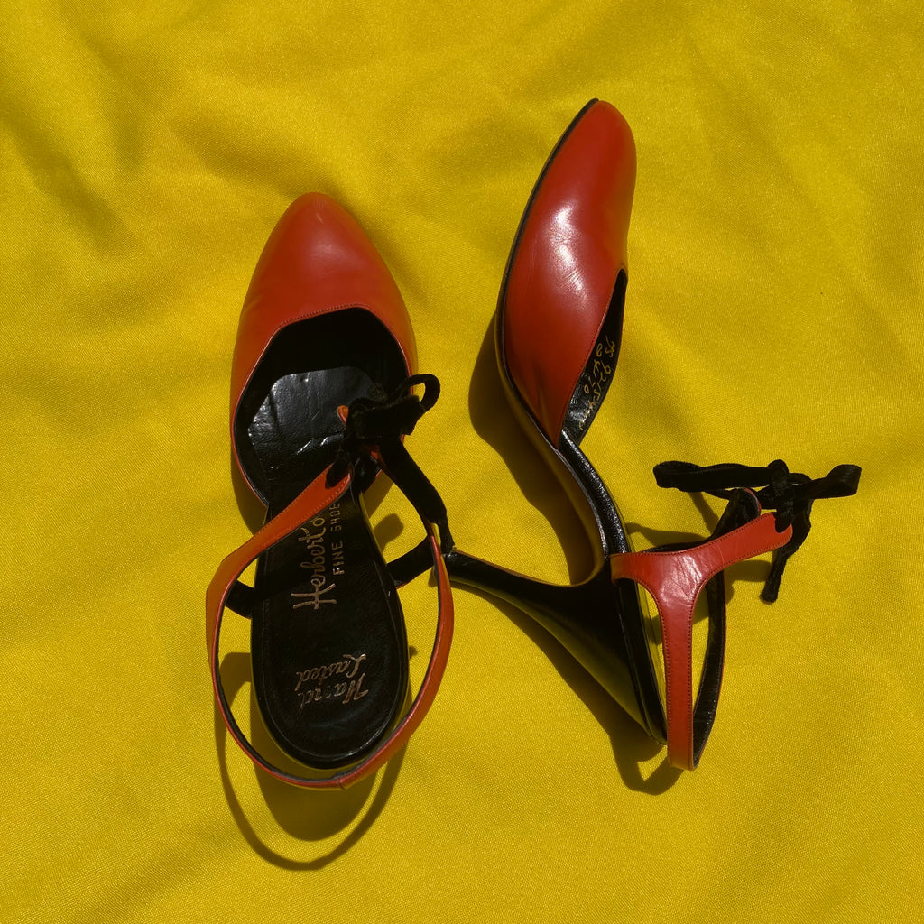 Vintage orange and black Neiman Marcus kitten heels