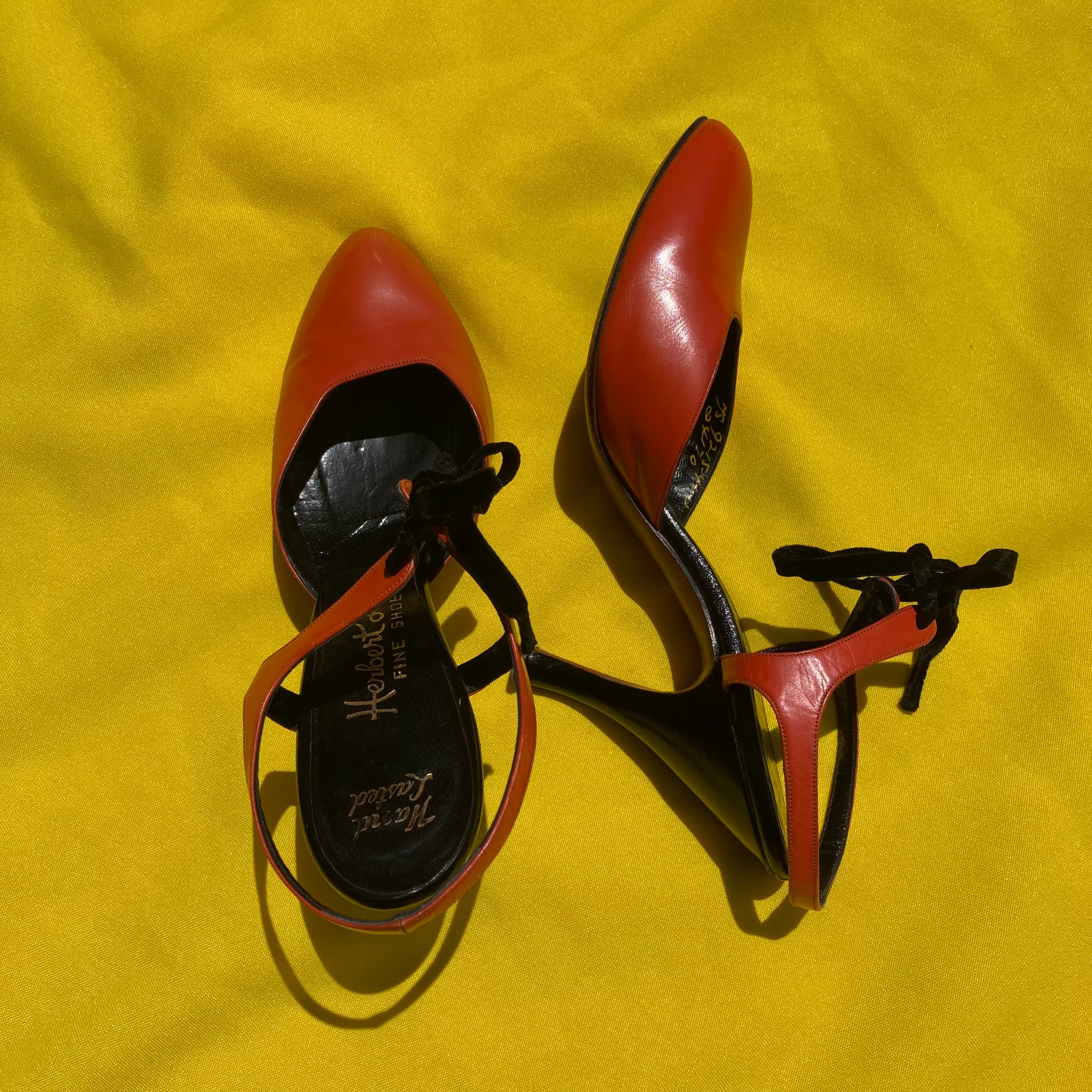 Vintage orange and black Neiman Marcus kitten heels