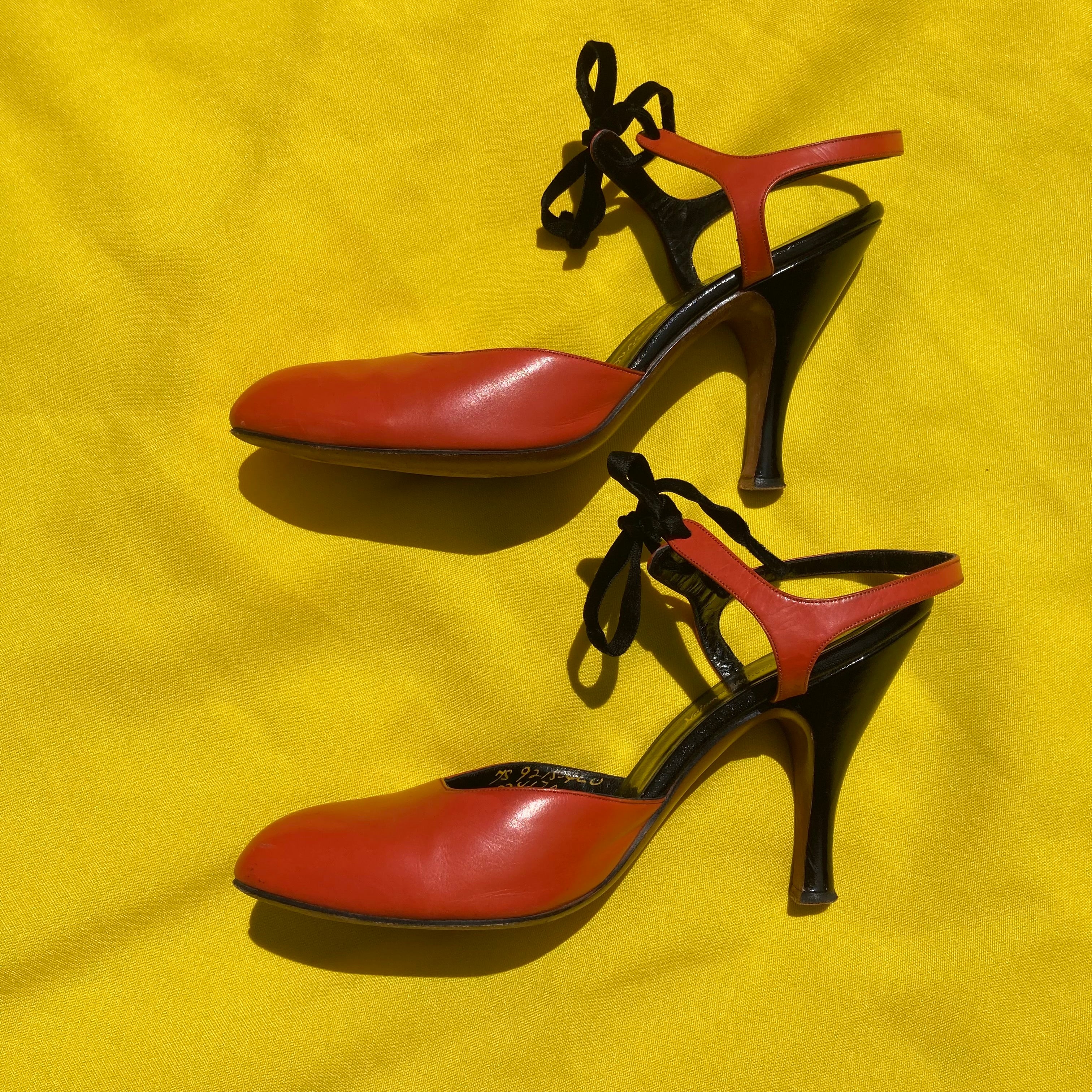 Vintage orange and black Neiman Marcus kitten heels